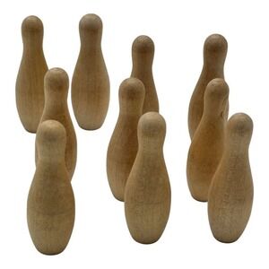Vintage Miniature Table Top Bowling 10 Wooden‎ Pins Approx 3" tall.
